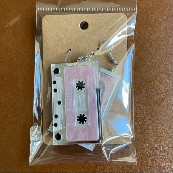 90’s Cassette Mixtape Casingle J Hook Earrings - Metallic Silver - Picture 1 of 1